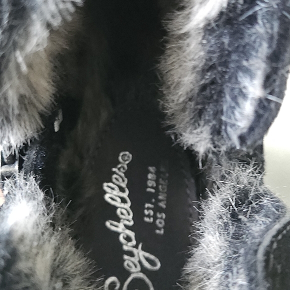 Seychelles Black Leather Ankle Boots Women’s 10 Faux Fur Lined Low Block Heel - Picture 9 of 10